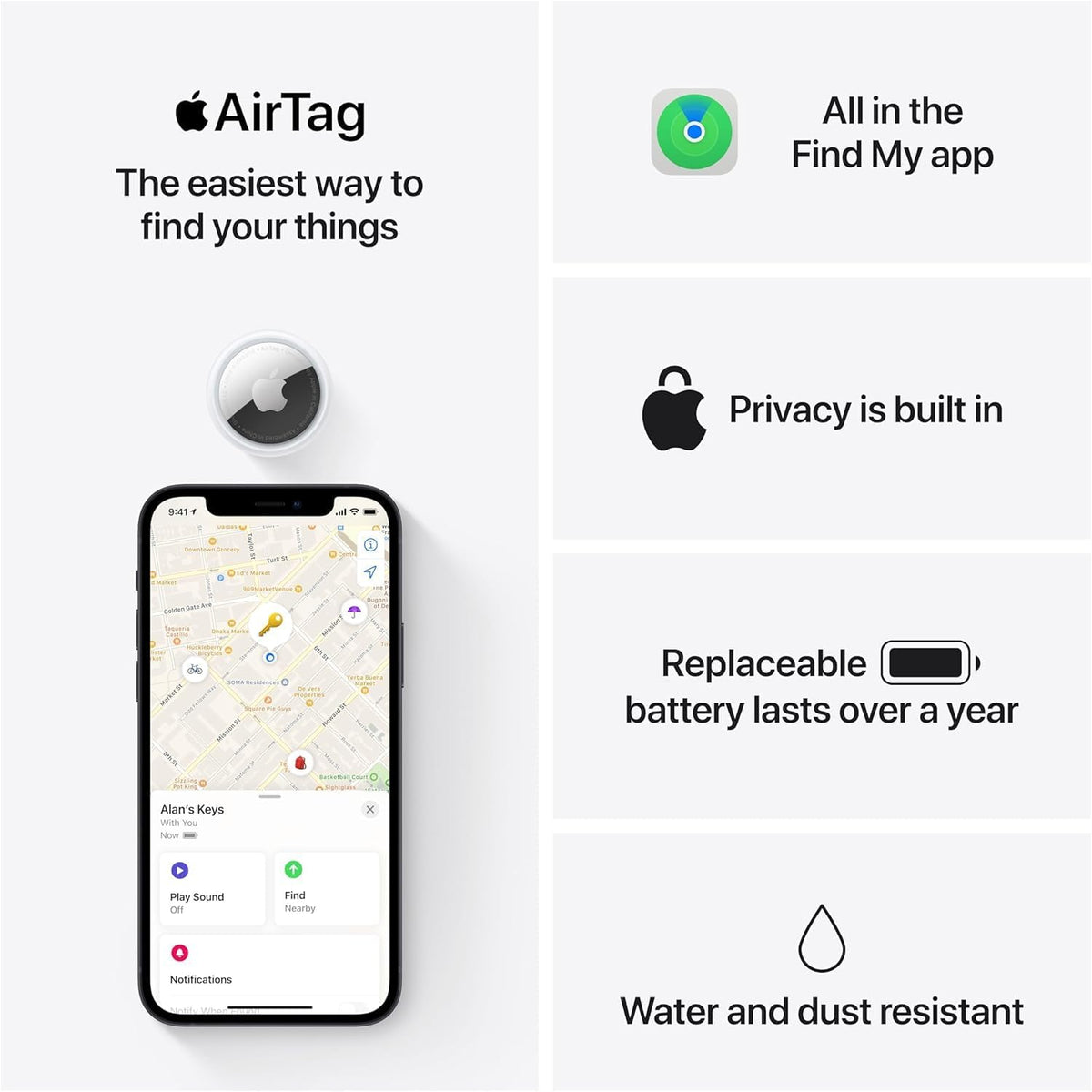 Apple AirTag (1st Generation) - 4 Pack. Keep Track of and find Your Keys, Wallet, Luggage, Backpack, and More. Simple one-tap Set up with iPhone or iPad, Bluetooth