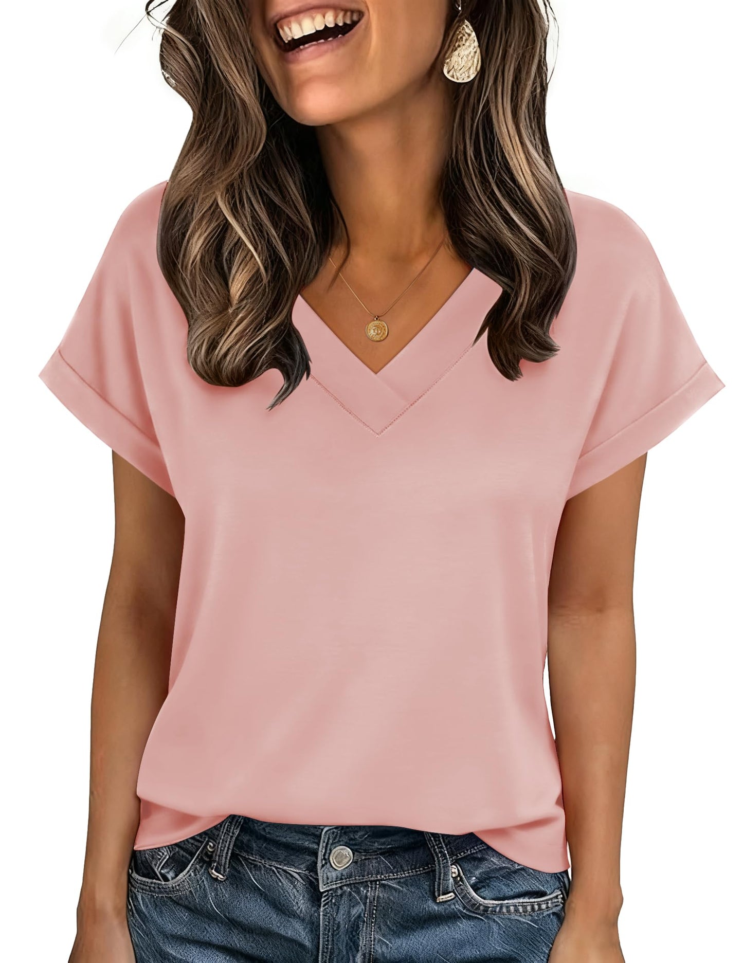 Zeagoo Womens Summer Tops Rolled Short Sleeve Shirts Dressy Casual Blouses