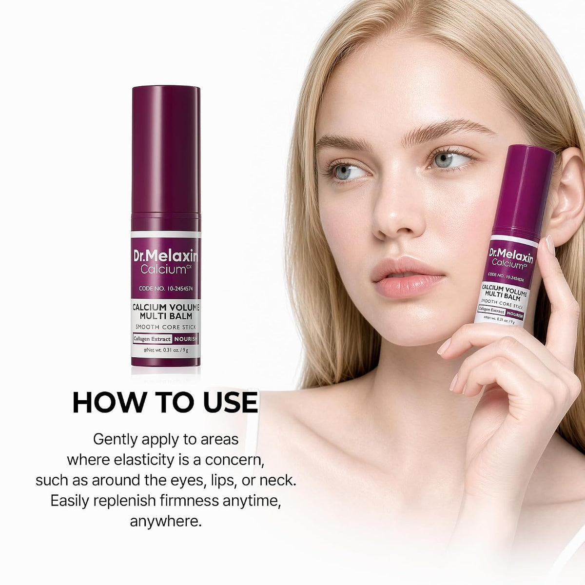 Dr.Melaxin Collagen Multi Balm Stick, Calcium & Adenosine Korean Wrinkle Stick for Eye, Neck & Face, Firming Collagen Stick, Under Eye Balm for Dark Circles & Depuffing, Korean Skin Care, 0.31 oz