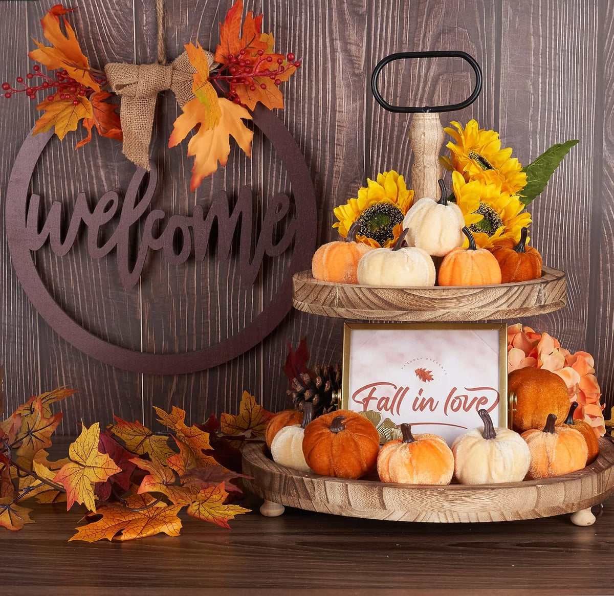 Diahom Pumpkin Decor 12pcs Artificial Velvet Fall Thanksgiving Decoration