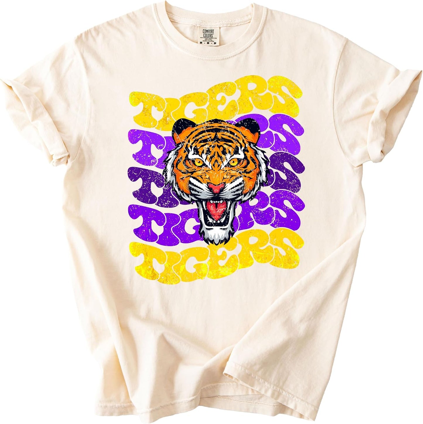 Trendy Tigers Wavy Shirt for Women and Teens Purple & Yellow Sports Tee