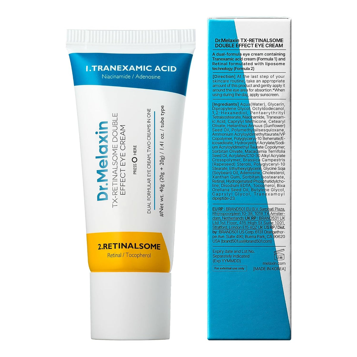 DR.MELAXIN TX Tranexamic Acid Retinalsome Dual Eye Cream with Adenosine Niacinamide for Dark circle Repairing | Daily Anti-Aging Under Eye Care | 50ml - Korean Skin care