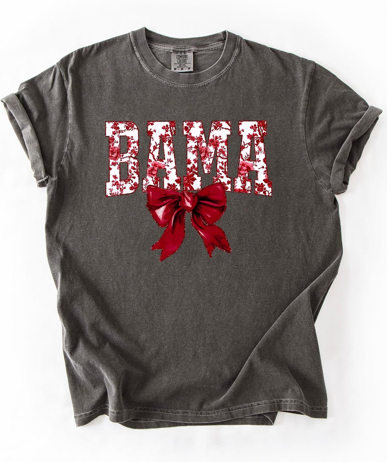 Bama Red Floral Bow Shirt for Women & Teens Trendy Alabama School Sports Fan Tee