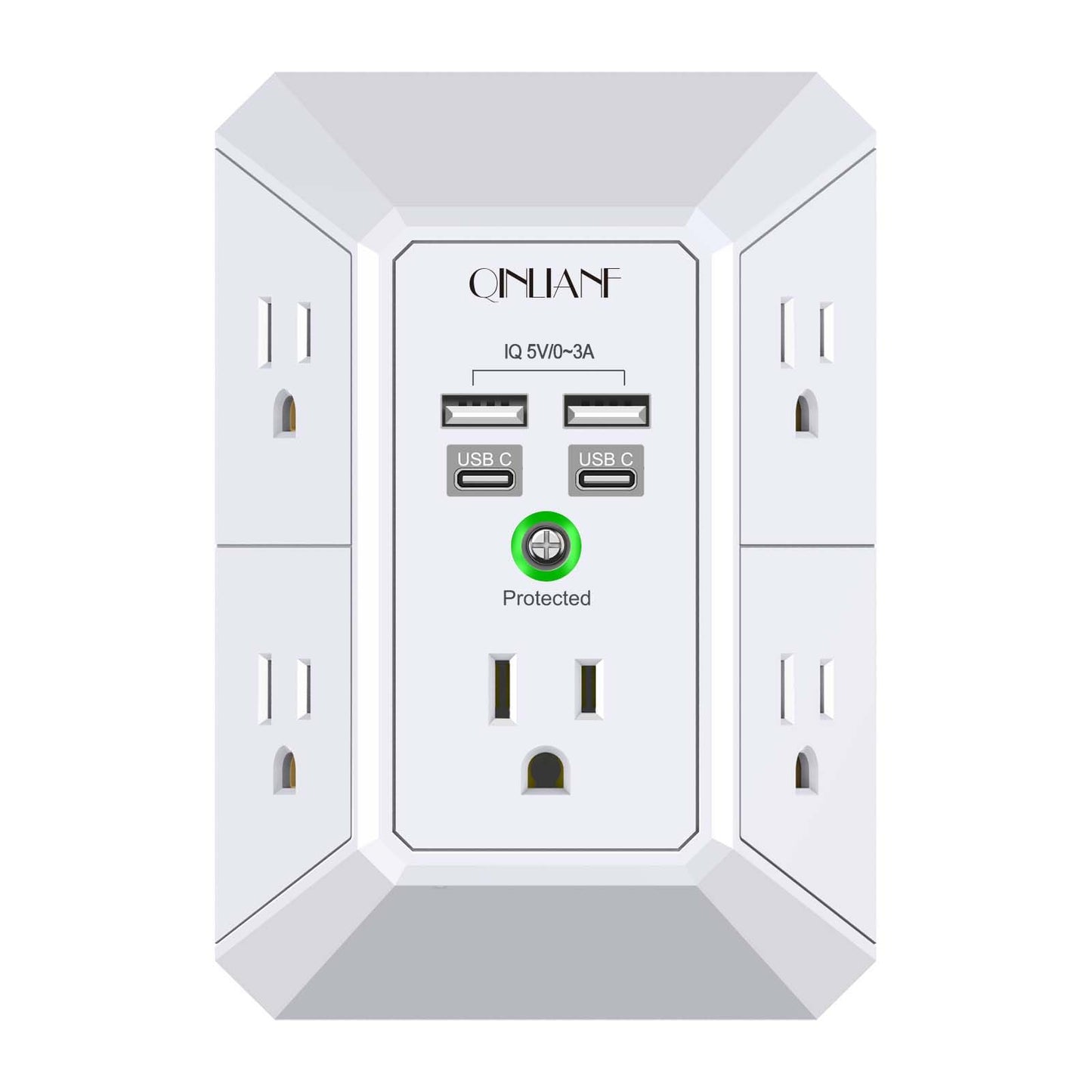 Wall Charger, Surge Protector, QINLIANF 5 Outlet Extender with 4 USB Ports