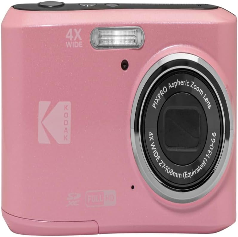 KODAK PIXPRO FZ45 16MP Compact Digital Camera, 4X Optical Zoom, AA, Pink