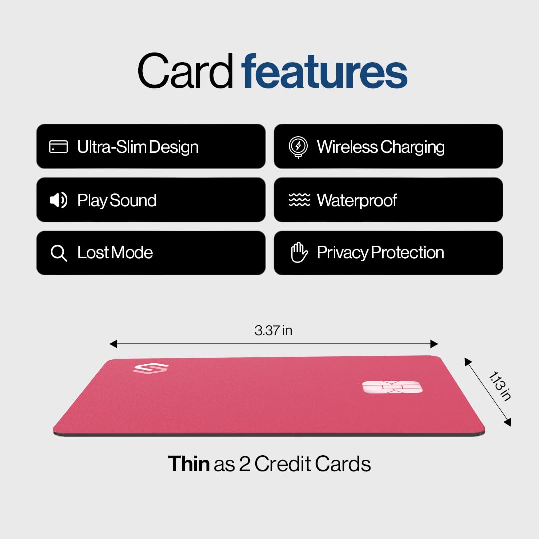 SPOTMINDERS Apple MFi Certified Wallet Tracker 2-Pack Black & Pink (iOS Only) Travel Pack for Couples 0.07in Works with Apple Find My Rechargeable Tracking Card Slim Item Finder for Luggage, Passport