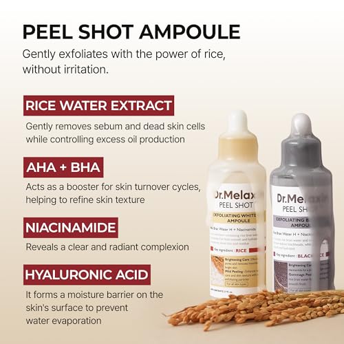 Dr.Melaxin Peel Shot Glow Rice Peeling Ampoule Duo Daily Soft Exfoliating Face and Body Scrub Dead Skin Cells Blackhead Remover for All Skin Types korean skin care