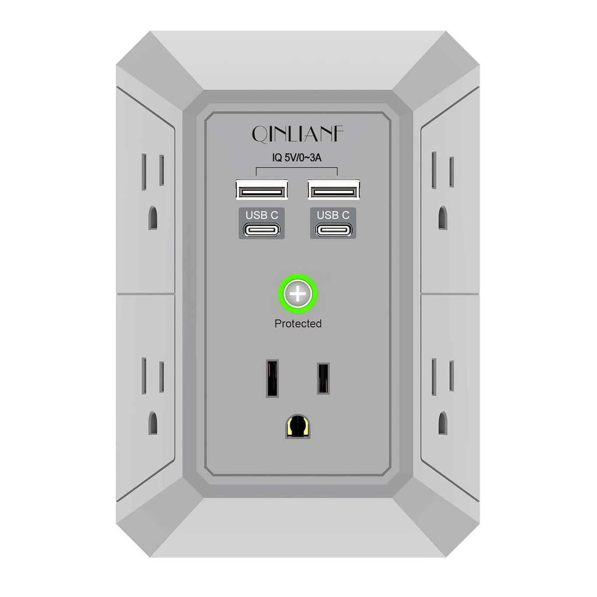 Wall Charger, Surge Protector, QINLIANF 5 Outlet Extender with 4 USB Ports