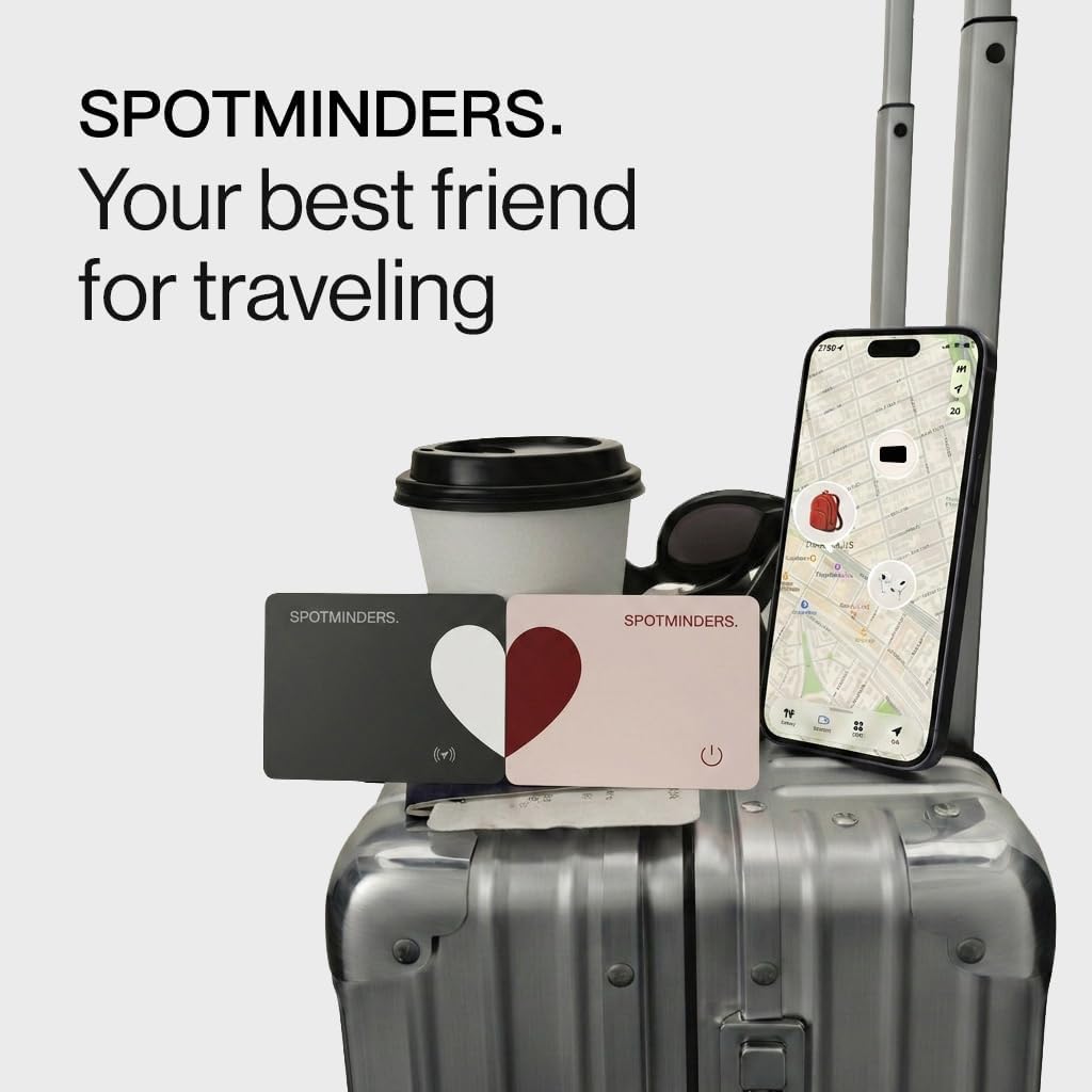 SPOTMINDERS Apple MFi Certified Wallet Tracker 2-Pack Black & Pink (iOS Only) Travel Pack for Couples 0.07in Works with Apple Find My Rechargeable Tracking Card Slim Item Finder for Luggage, Passport