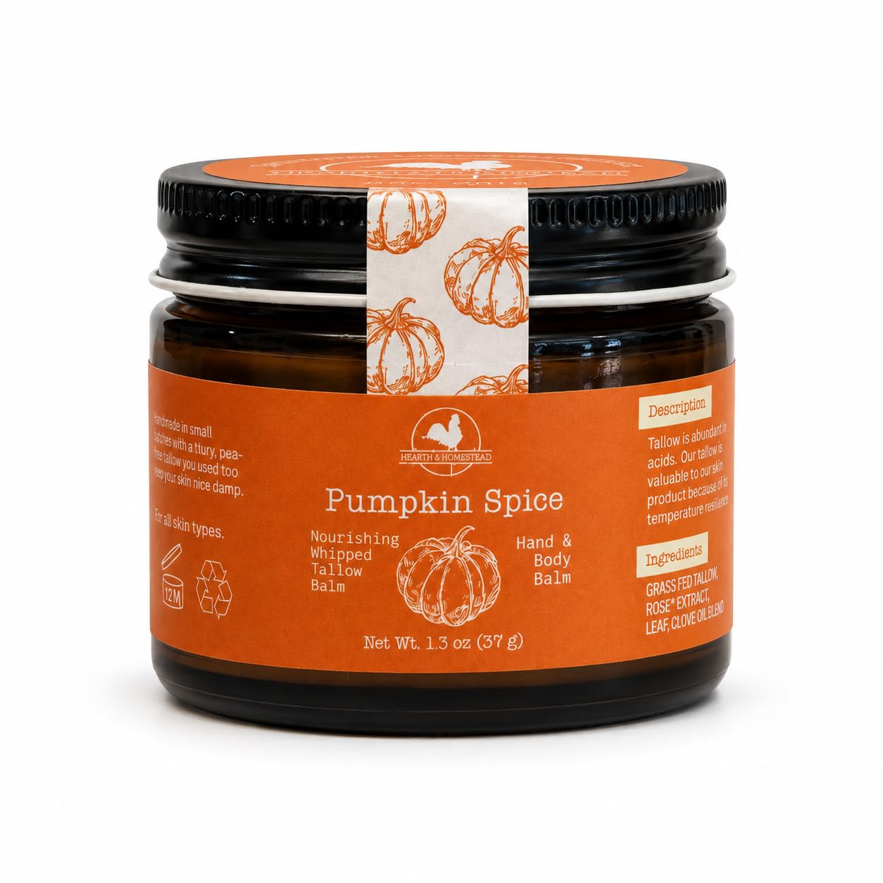 Hearth & Homestead Whipped Beef Tallow for Skin, Vanilla Orange, 2.6oz