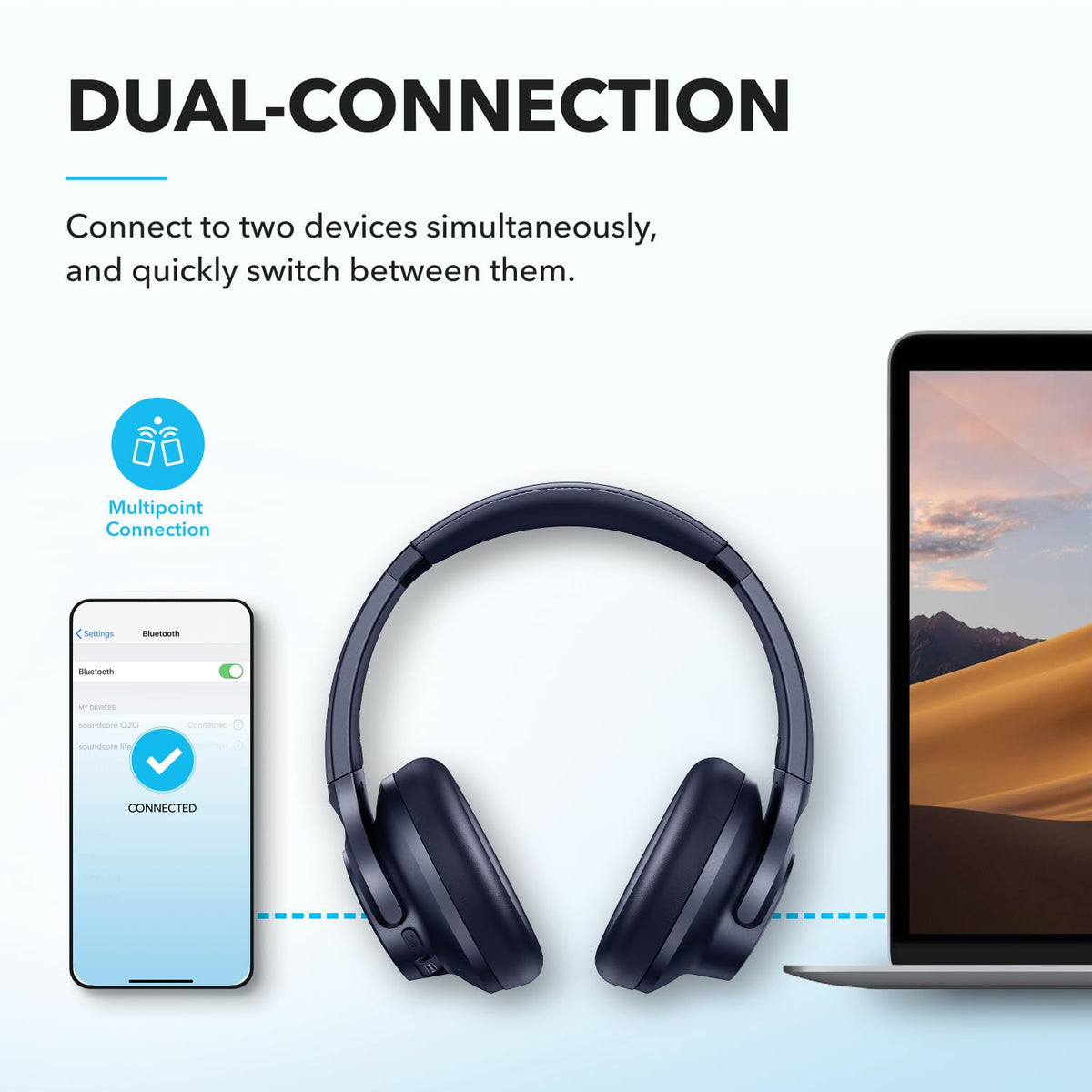 Soundcore by Anker Q20i Hybrid Active Noise Cancelling Headphones, Pink