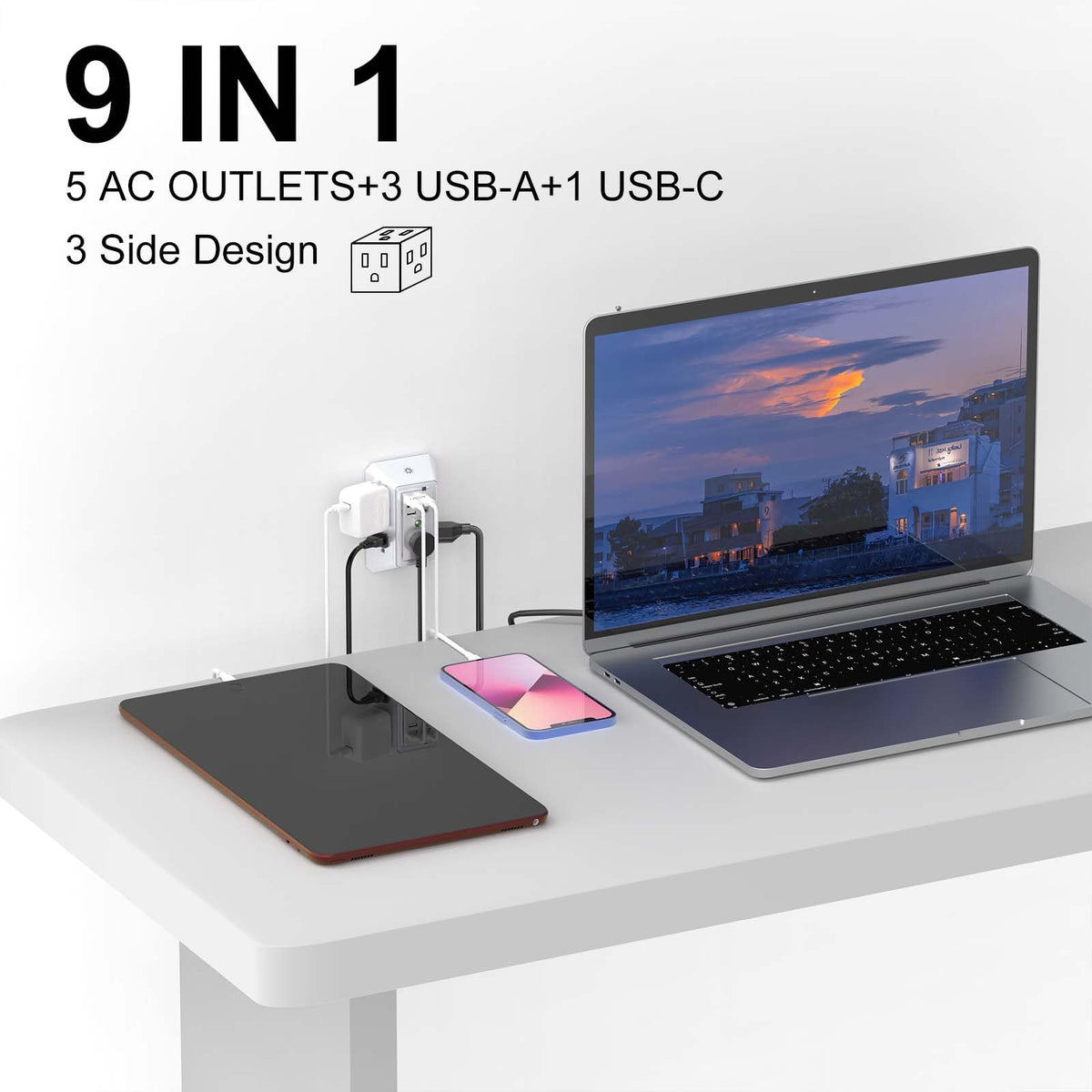 Wall Charger, Surge Protector, QINLIANF 5 Outlet Extender with 4 USB Ports