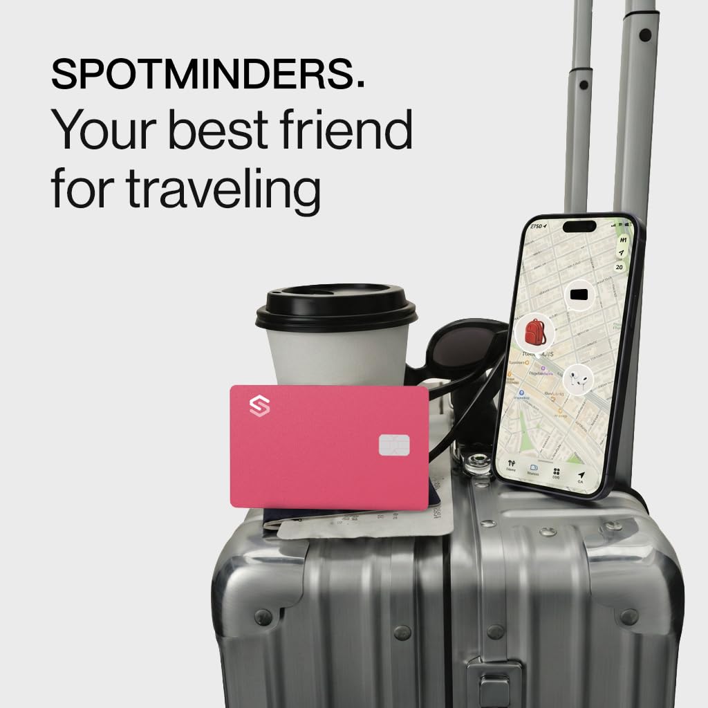 SPOTMINDERS Apple MFi Certified Wallet Tracker 2-Pack Black & Pink (iOS Only) Travel Pack for Couples 0.07in Works with Apple Find My Rechargeable Tracking Card Slim Item Finder for Luggage, Passport