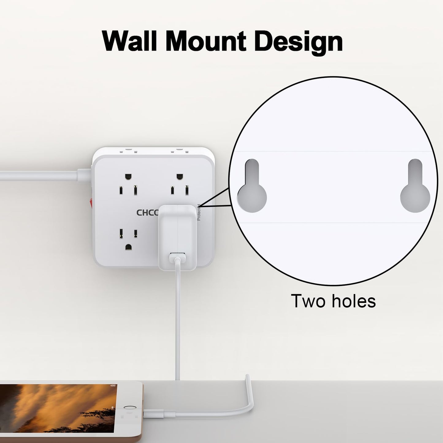 Surge Protector Power Strip - CHCORE 6Ft Braided Extension Cord with 8 Outlets with 4 USB (2 USB C) Charging Ports, Flat Plug Multi Plug Outlet Extender Charging Station for Home Office, ETL, White