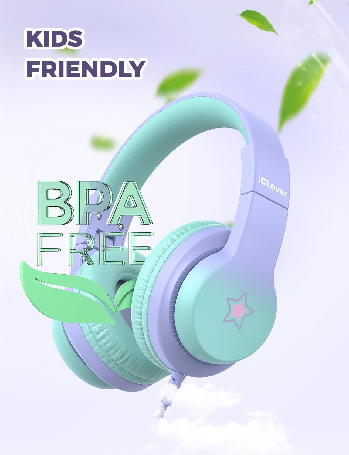 iClever HS19S Kids Headphones for School, Over-Ear for Toddler Boys Girls