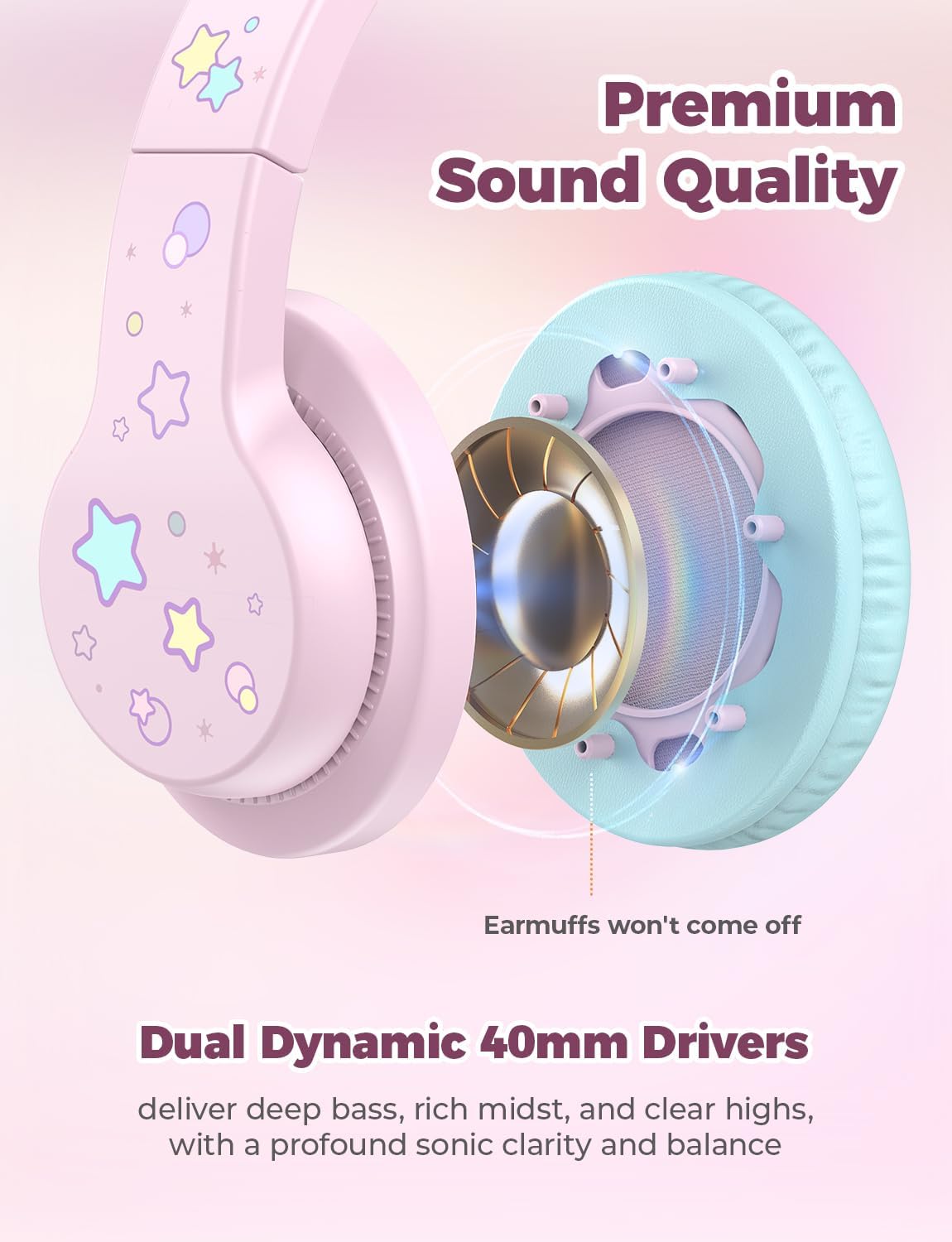 iClever HS19S Kids Headphones for School, Over-Ear for Toddler Boys Girls