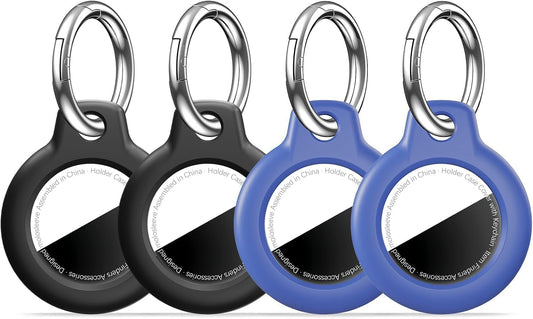 MOLOSLEEVE [4 Pack Case for AirTag 2nd Gen (2026) & 1st Gen, Holder Anti-Scratch Protective Cover for Air Tags, Men's Women's Keyrings & Keychains for Keys, Luggage, 2 Black/2 Blue