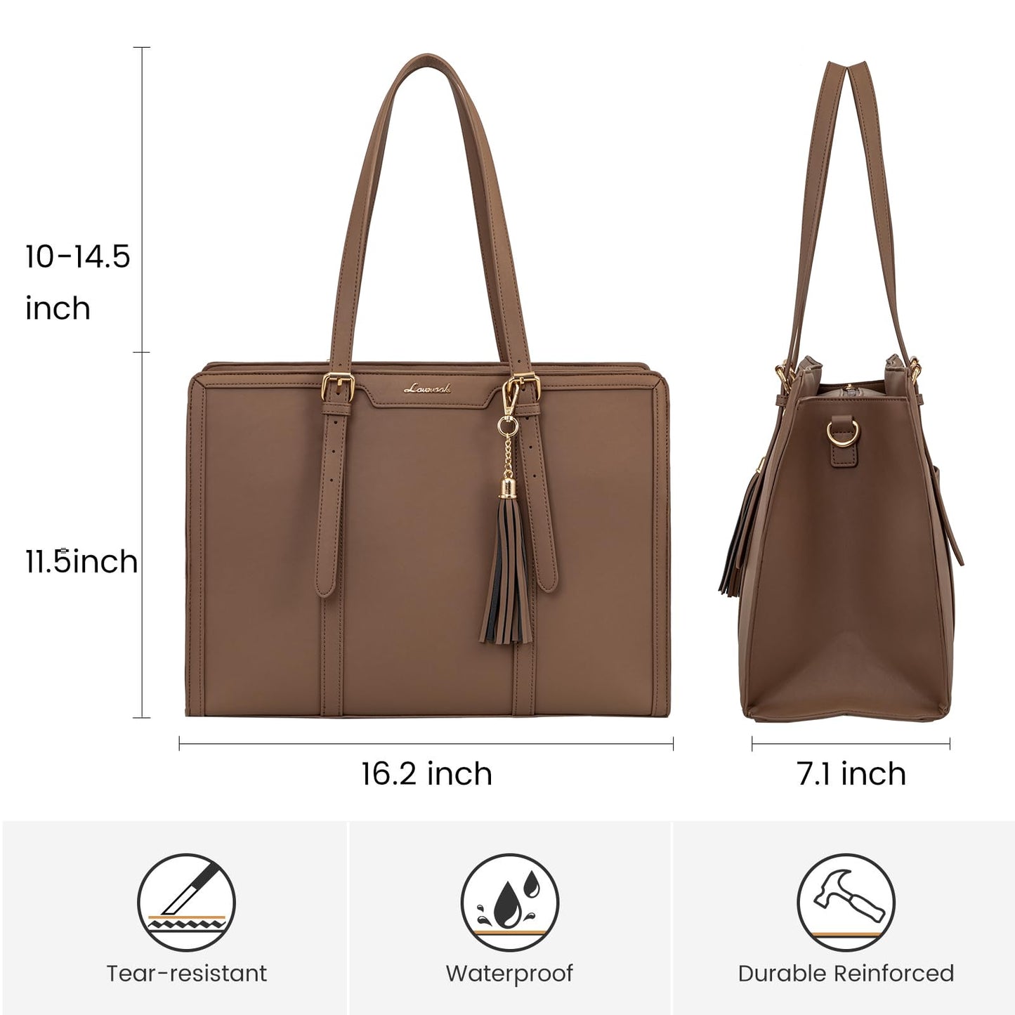 LOVEVOOK Laptop Bag for Women 15.6 inch Lightweight PU Laptop Tote Bag, Large Capacity Computer bag with Clutch Purse for Business, Work, Office, Travel, School,Casual(Black & Leather)