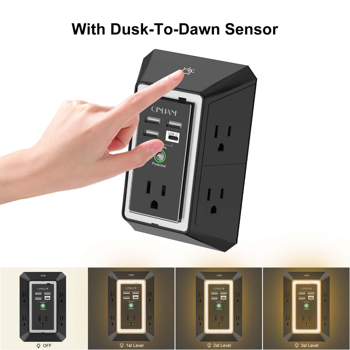 Wall Charger, Surge Protector, QINLIANF 5 Outlet Extender with 4 USB Ports