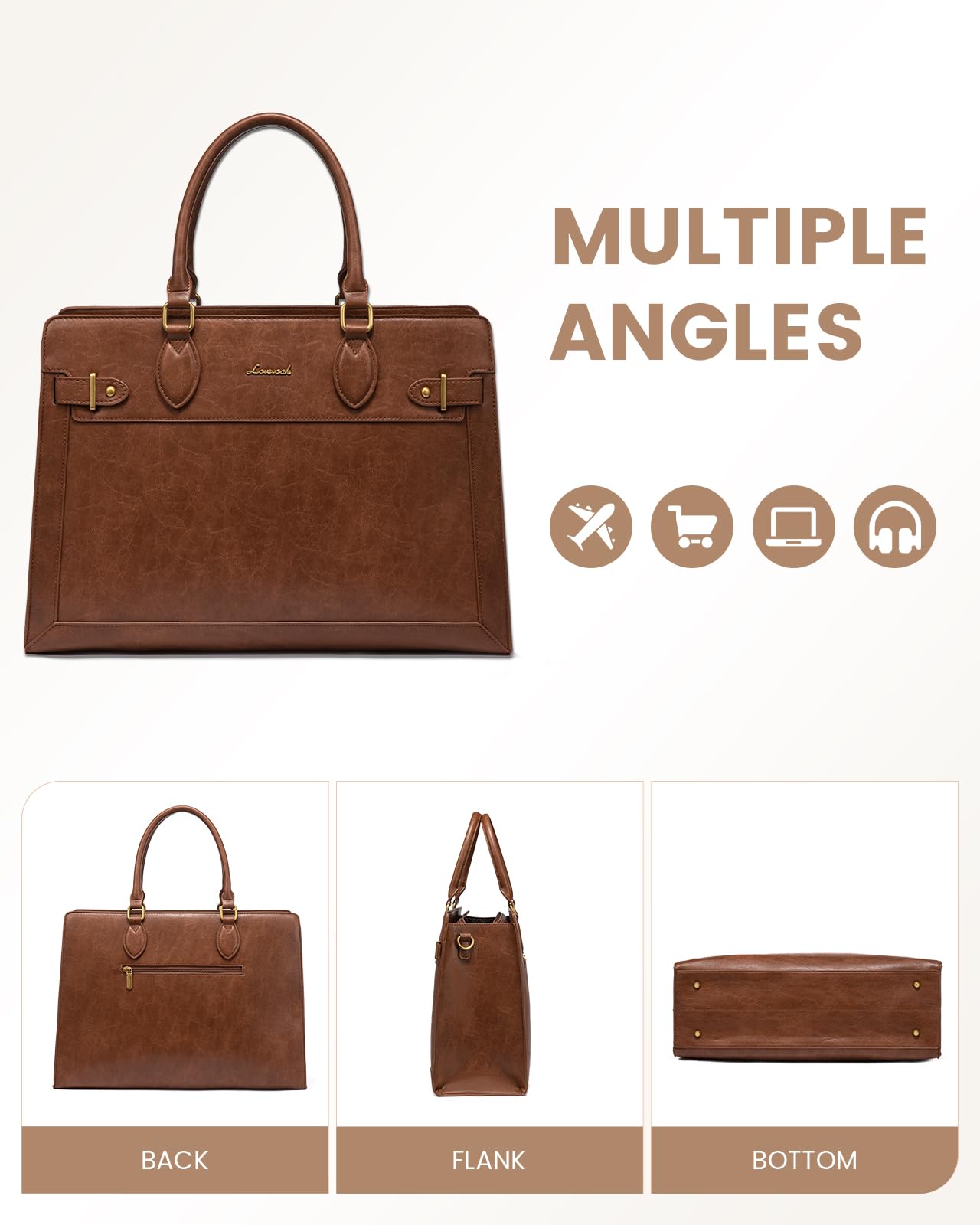 LOVEVOOK Laptop Bag for Women 15.6 Inch Work Tote, Business Computer Briefcase, Waterproof PU Leather Tote Bag for Teacher, Office Shoulder Tote Purse