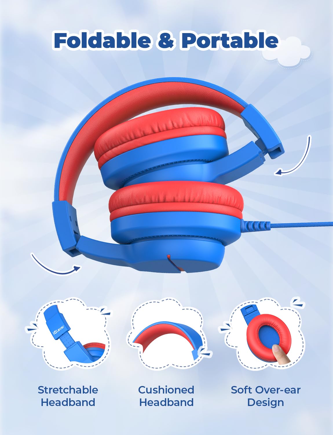 iClever HS19S Kids Headphones for School, Over-Ear for Toddler Boys Girls