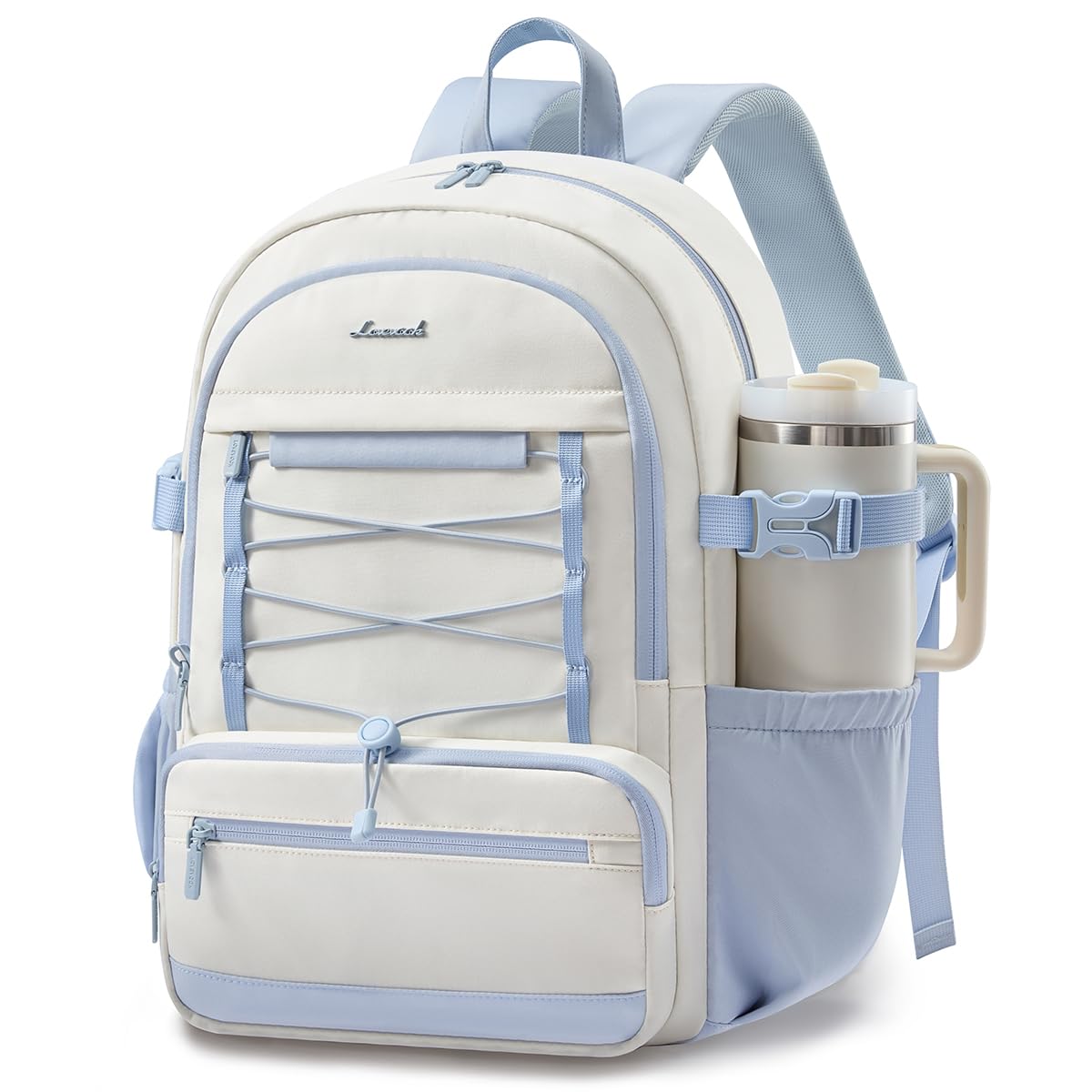 LOVEVOOK School Backpack for Teen Girls, Large Capacity College Bookbag with Water Bottle Holder, Cute Laptop Backpack Purse for Women, Lightweight Casual Travel Backpack, Gift for Her, Beige-Khaki