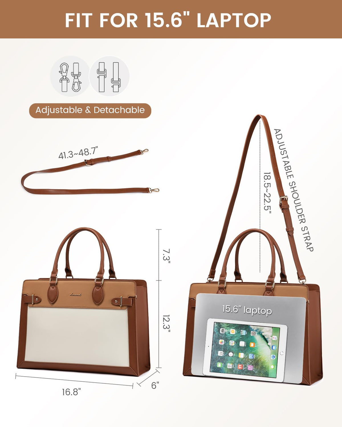 LOVEVOOK Laptop Bag for Women 15.6 Inch Work Tote, Business Computer Briefcase, Waterproof PU Leather Tote Bag for Teacher, Office Shoulder Tote Purse