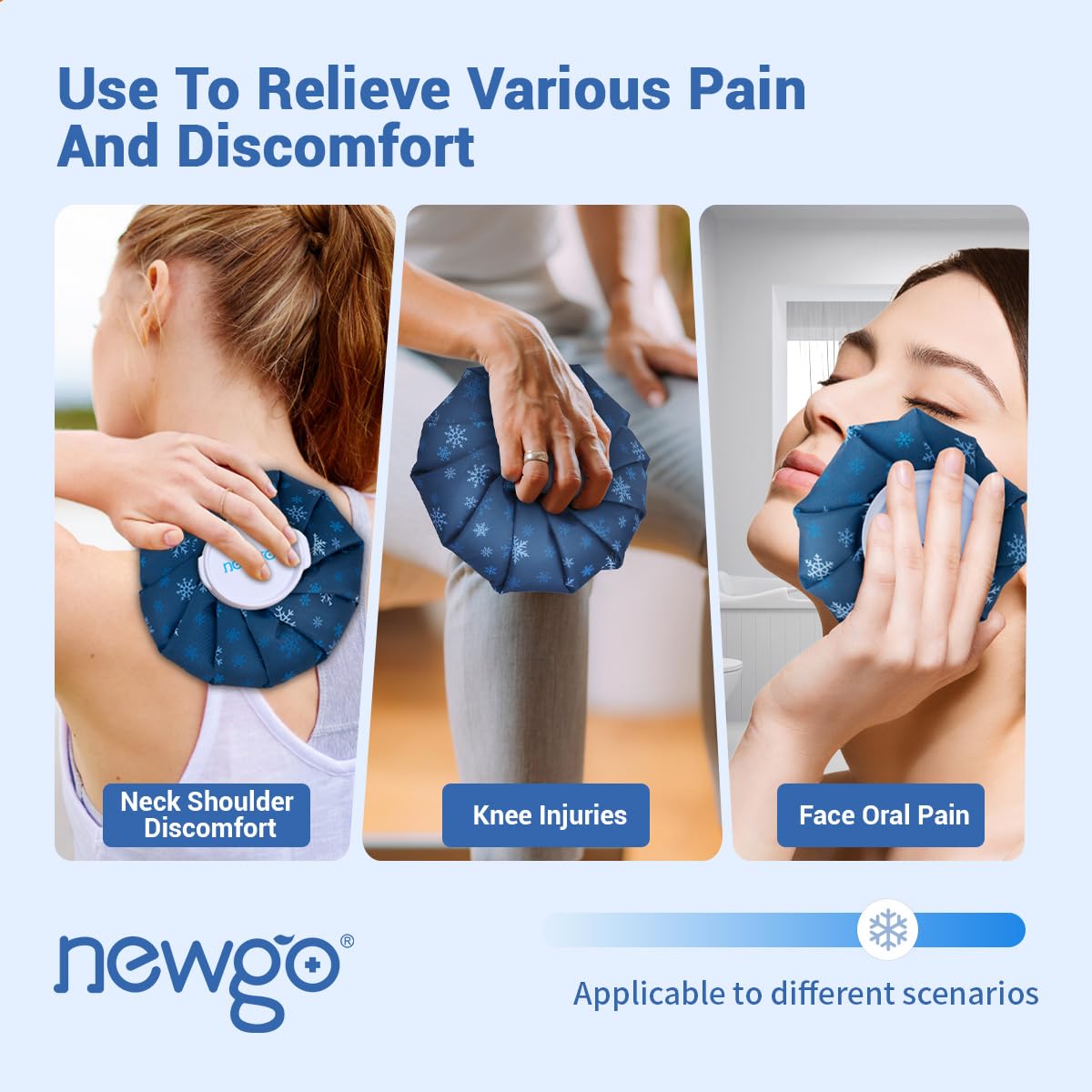 NEWGO Ice Pack for Injury Reusable, Small Ice Bag Refillable Ice Pack for Hot Cold Therapy and Pain Relief, Hot Water Bag, No-Leak Medical Ice Bag (6 Inch)