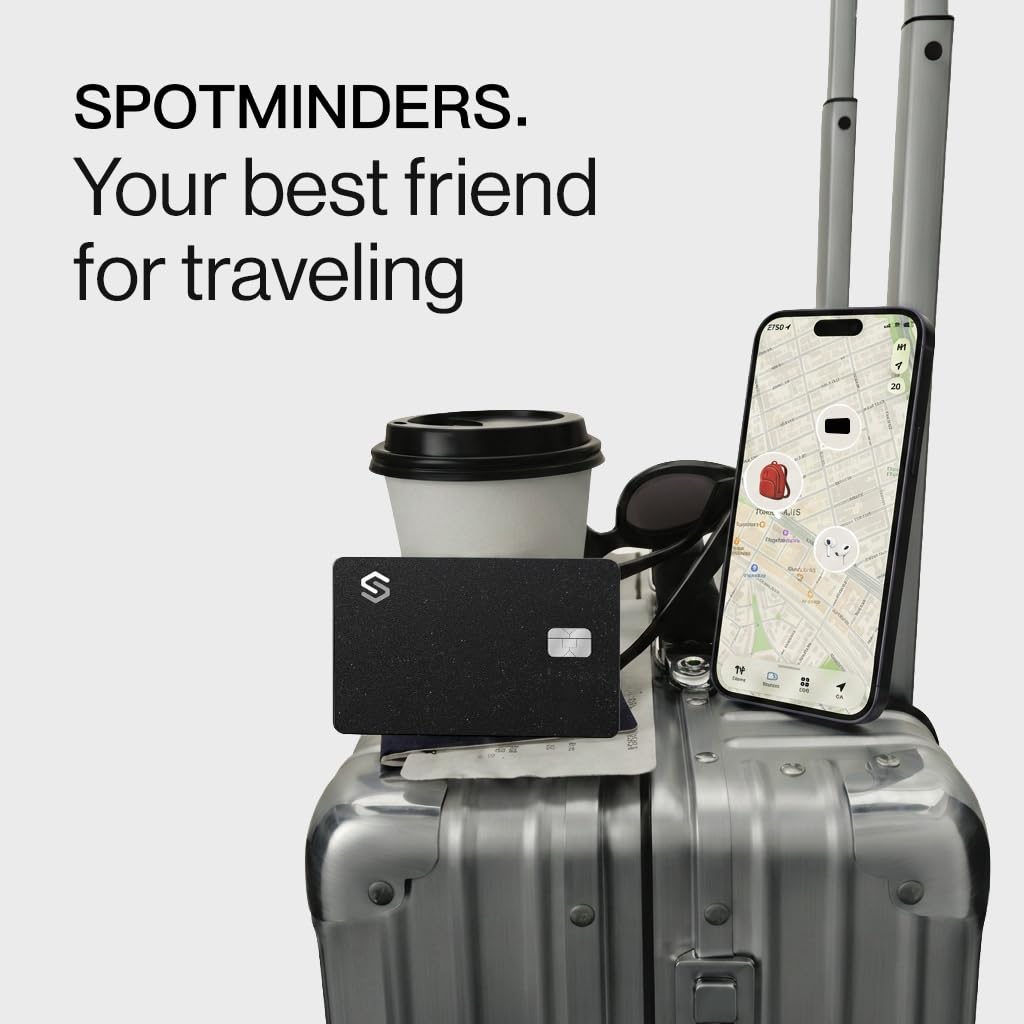 SPOTMINDERS Apple MFi Certified Wallet Tracker 2-Pack Black & Pink (iOS Only) Travel Pack for Couples 0.07in Works with Apple Find My Rechargeable Tracking Card Slim Item Finder for Luggage, Passport