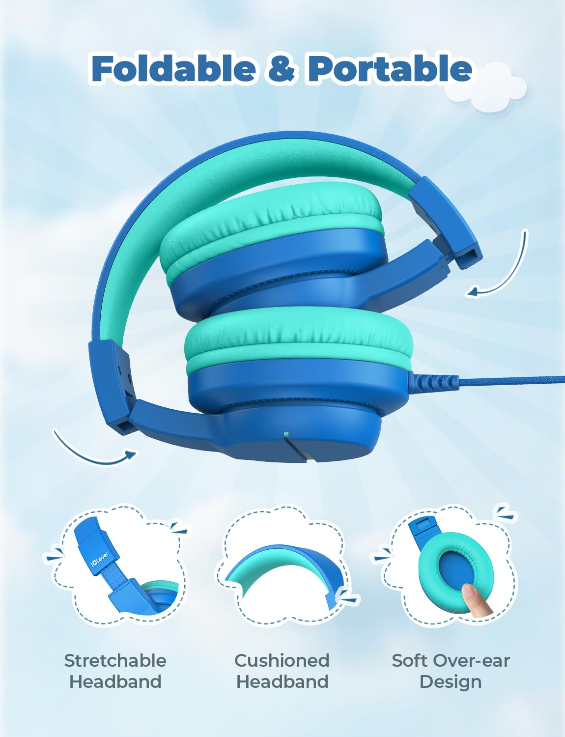 iClever HS19S Kids Headphones for School, Over-Ear for Toddler Boys Girls