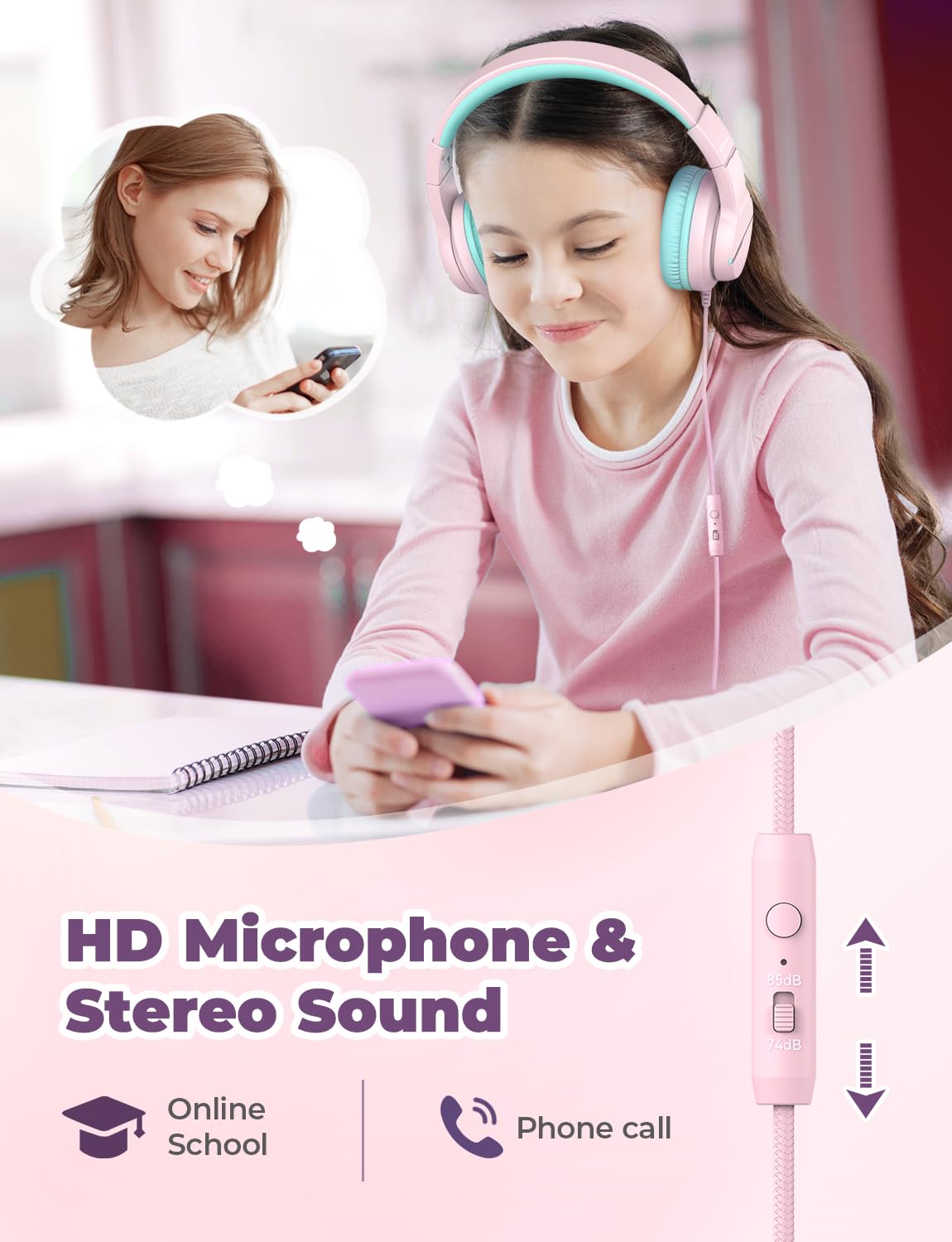 iClever HS19S Kids Headphones for School, Over-Ear for Toddler Boys Girls
