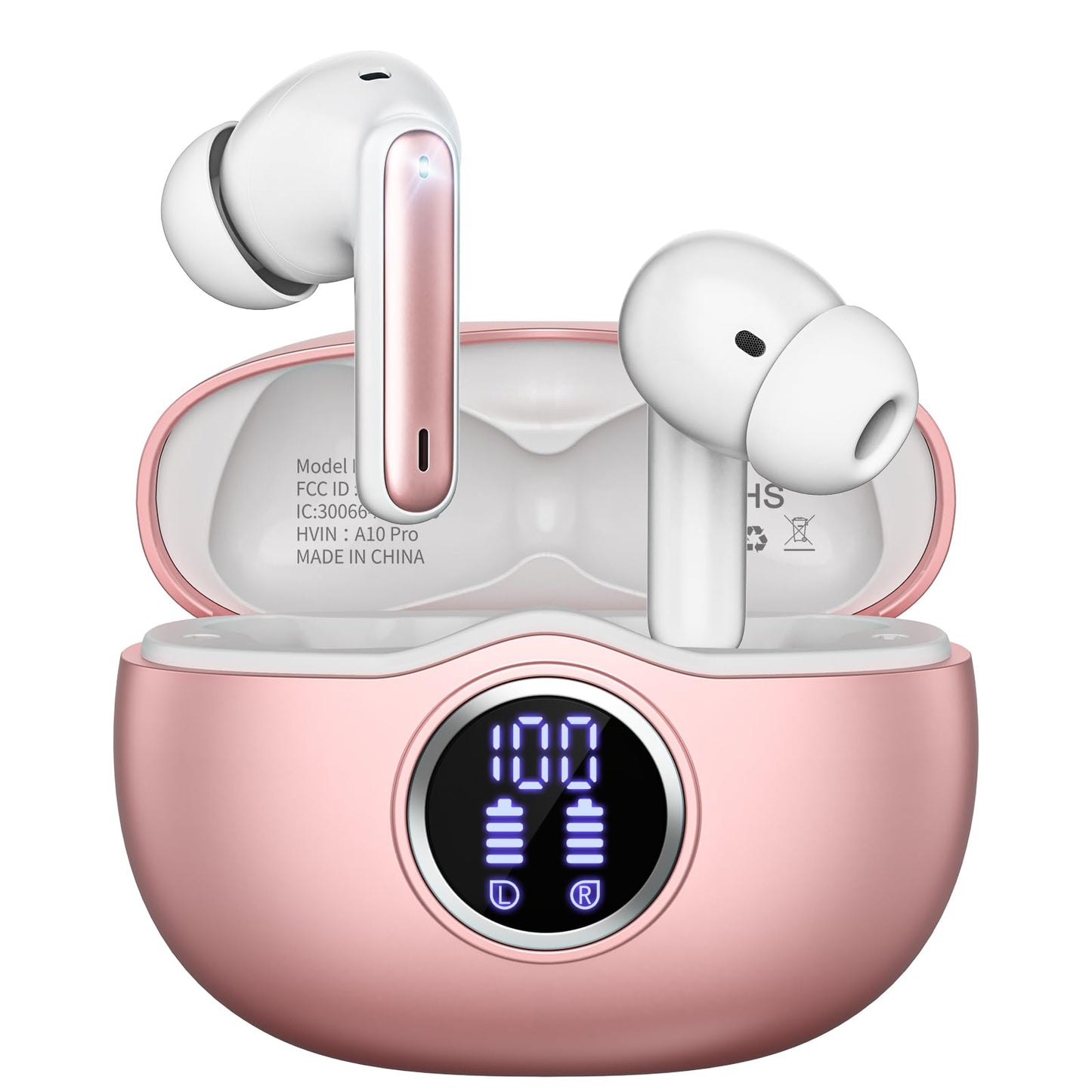Wireless Earbuds, Bluetooth 5.3 Headphones HiFi Stereo 50H Playback LED Digital Display Ear Buds with ENC Noise Canceling Headset, IPX7 Waterproof Earphones for Gym/Running/Work(Black)
