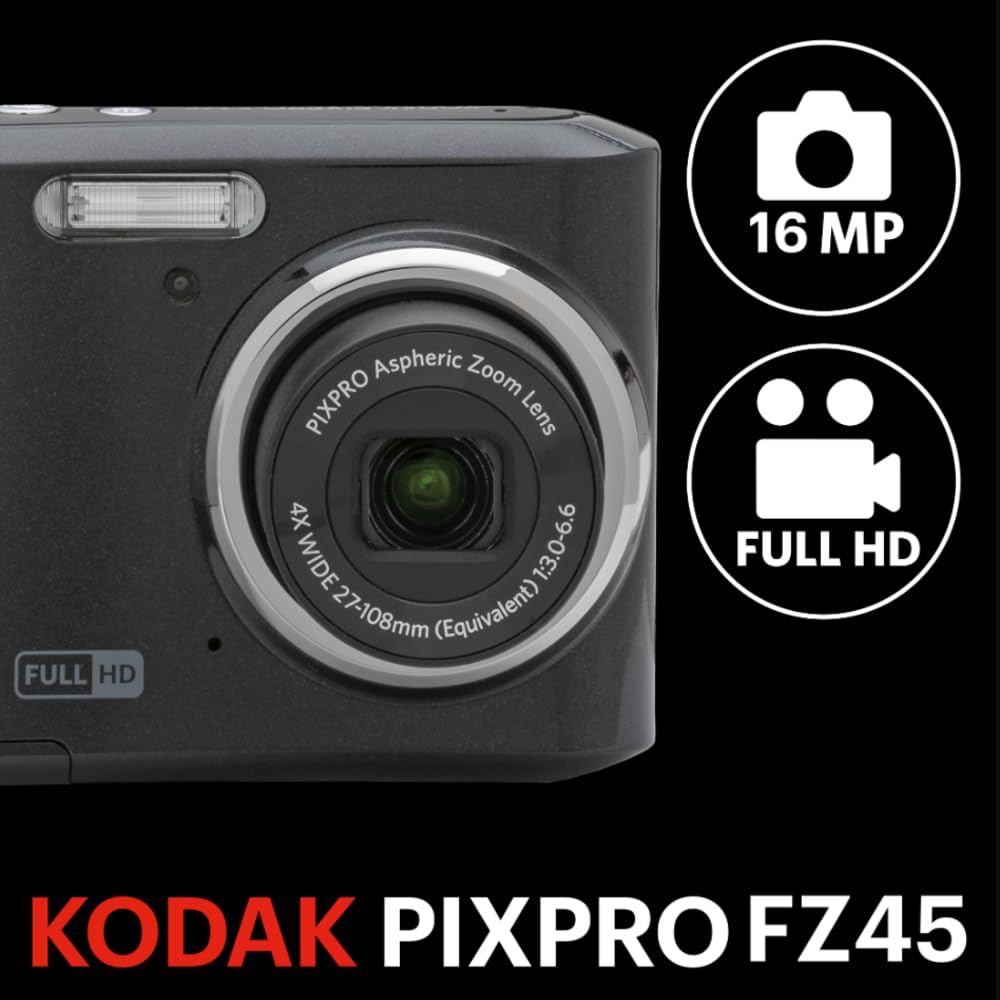 KODAK PIXPRO FZ45 16MP Compact Digital Camera, 4X Optical Zoom, AA, Pink