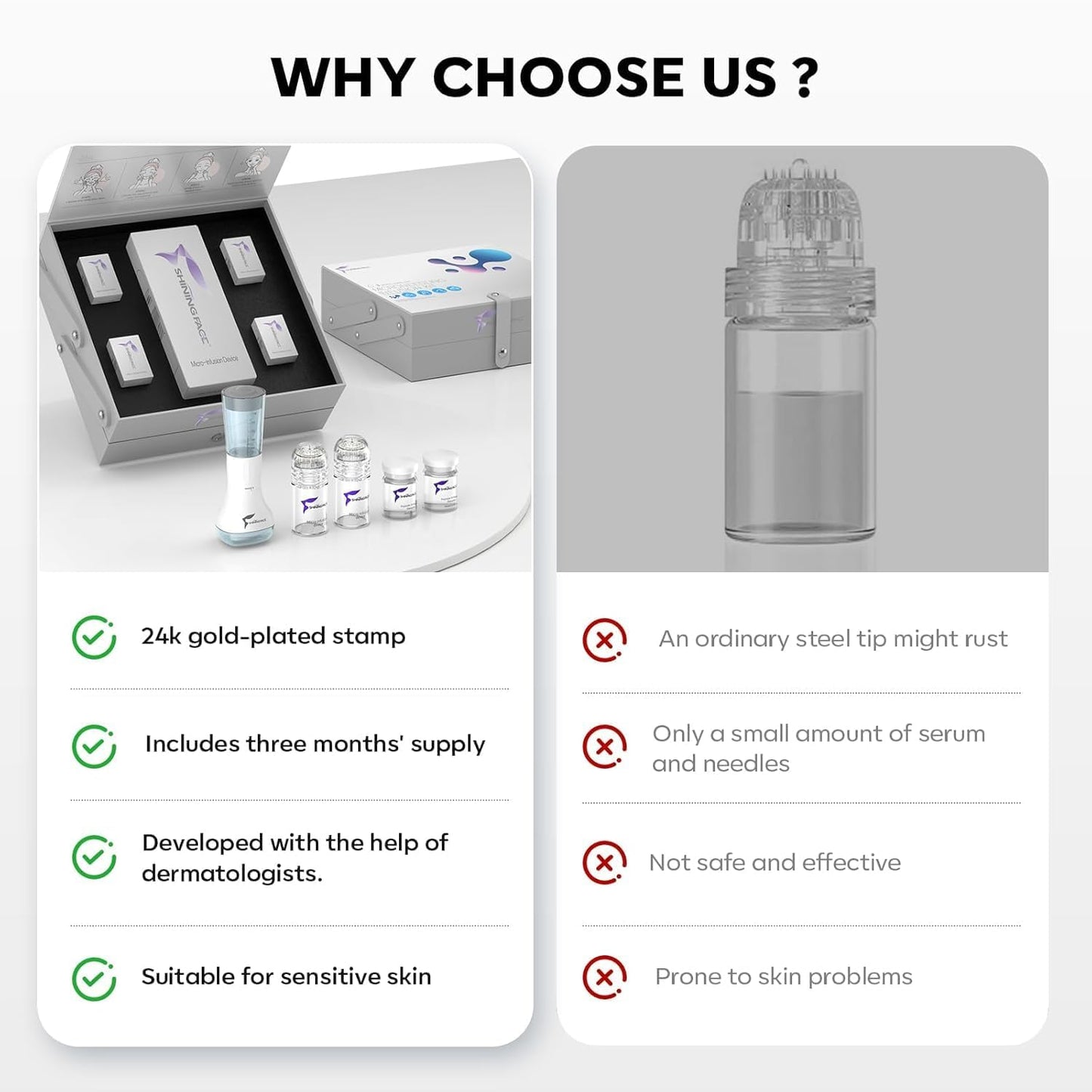 Micro Infusion System for Face & Neck-Micro Infusion Kit to Leave Skin Firmer & Smoother-0.25mm Facial Stamp with Collagen & Hyaluronic Acid Serum for At Home Glow and Anti-aging-3 Month Supply