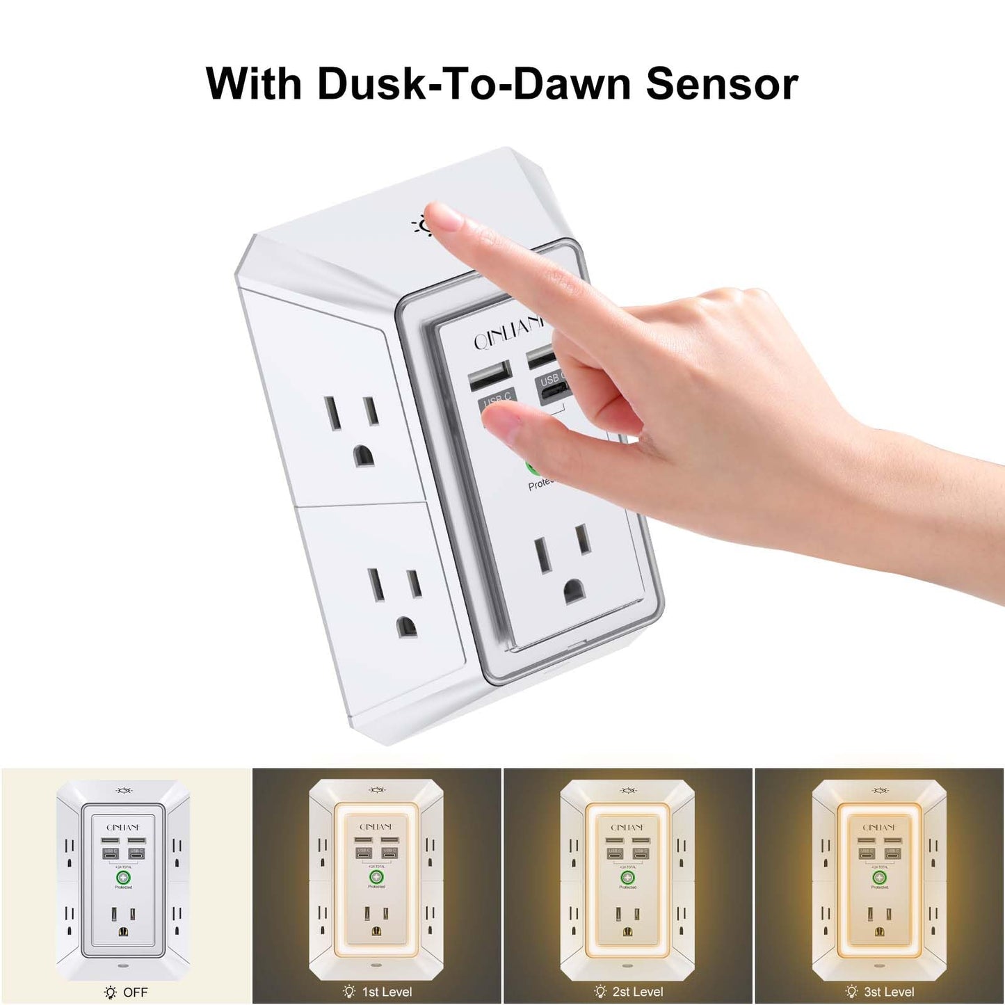 Wall Charger, Surge Protector, QINLIANF 5 Outlet Extender with 4 USB Ports