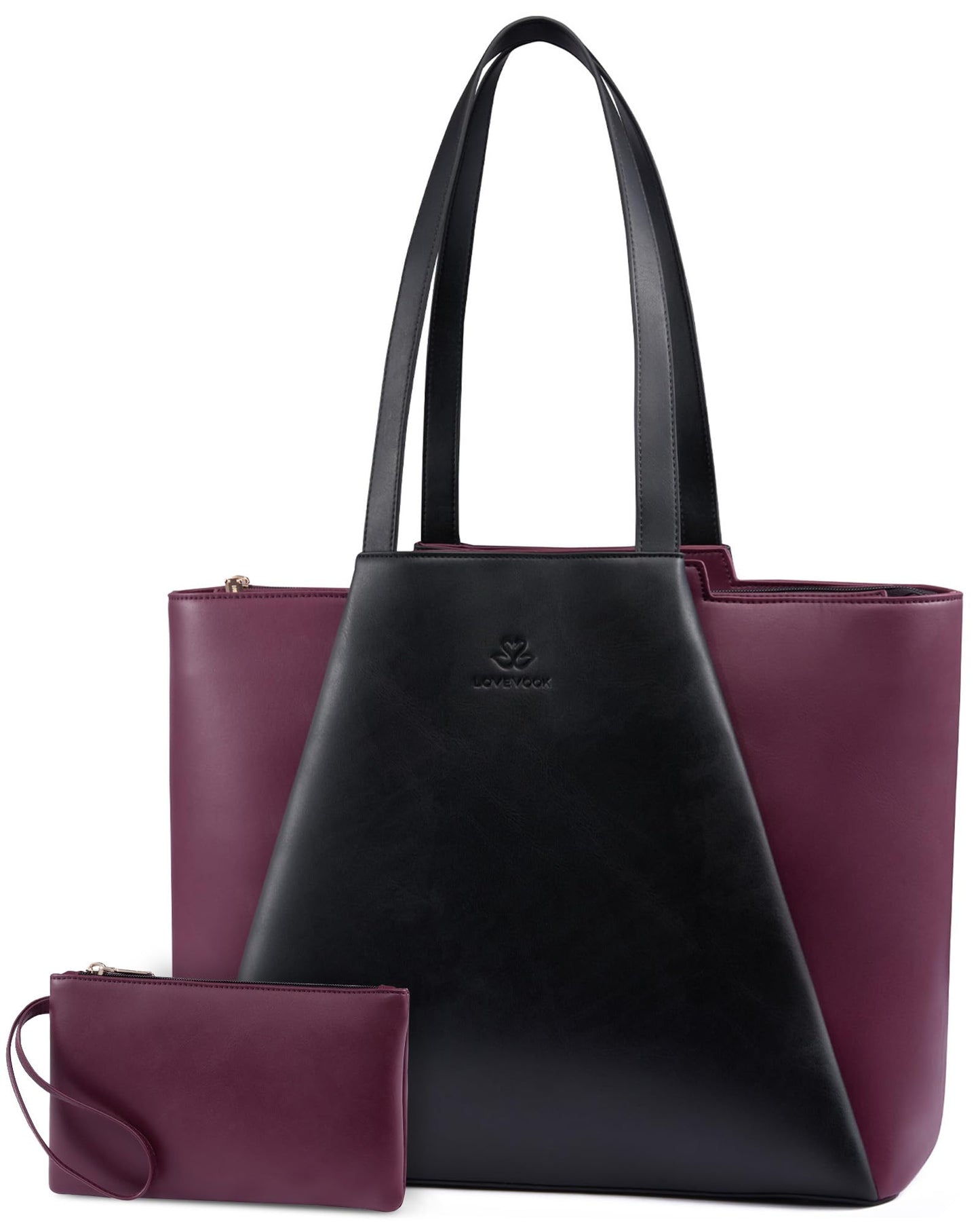 LOVEVOOK Laptop Tote for Women - 15.6 Inch Faux Leather Laptop Bag with Clutch, Large Capacity Office Purse Computer