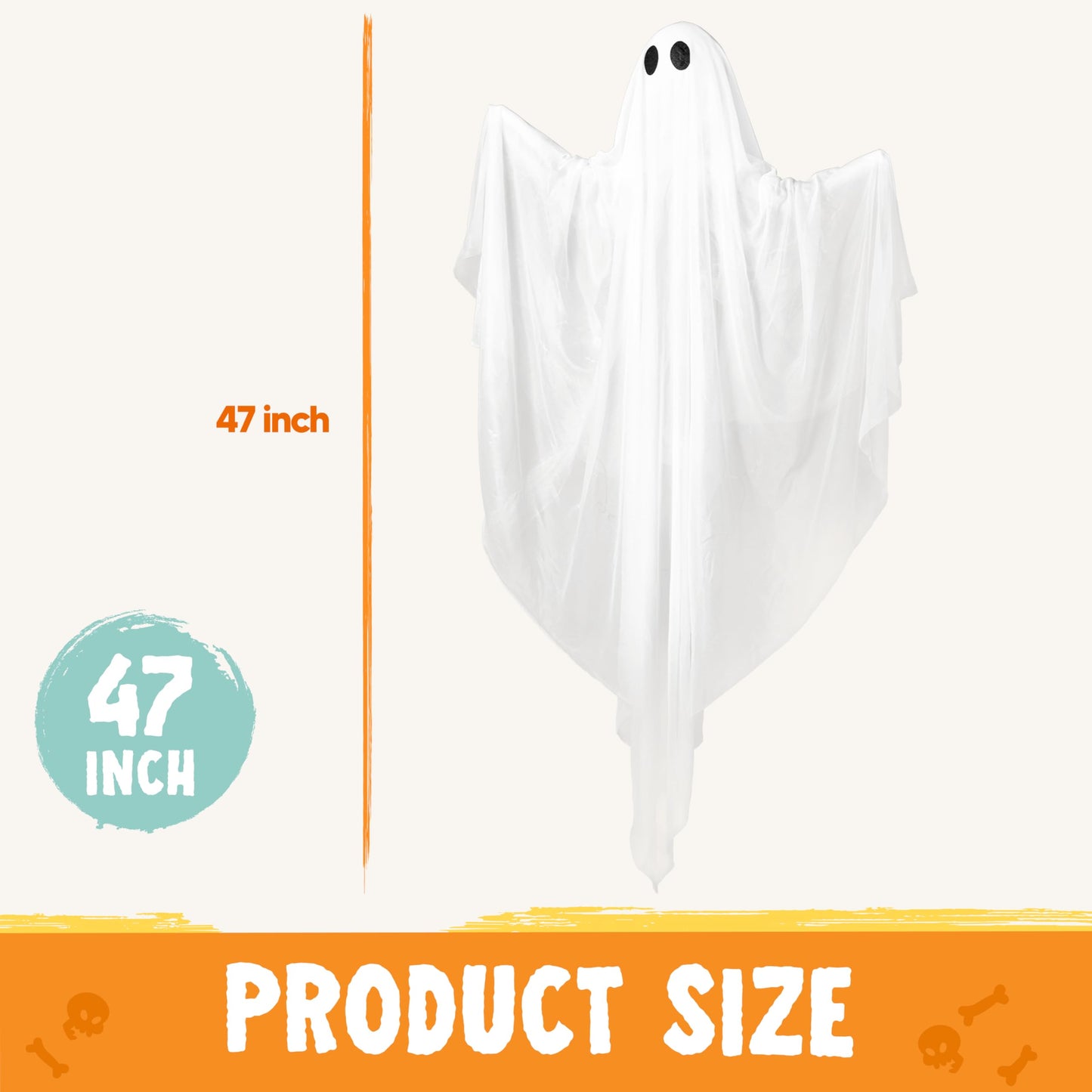 JOYIN Halloween Hanging Light up Ghost, 47" White Ghosts with Purple LED Light and Timer Halloween Hanging Decoration Waterproof for Front Yard Patio LawnGarden Party Decor Indoor Outdoor