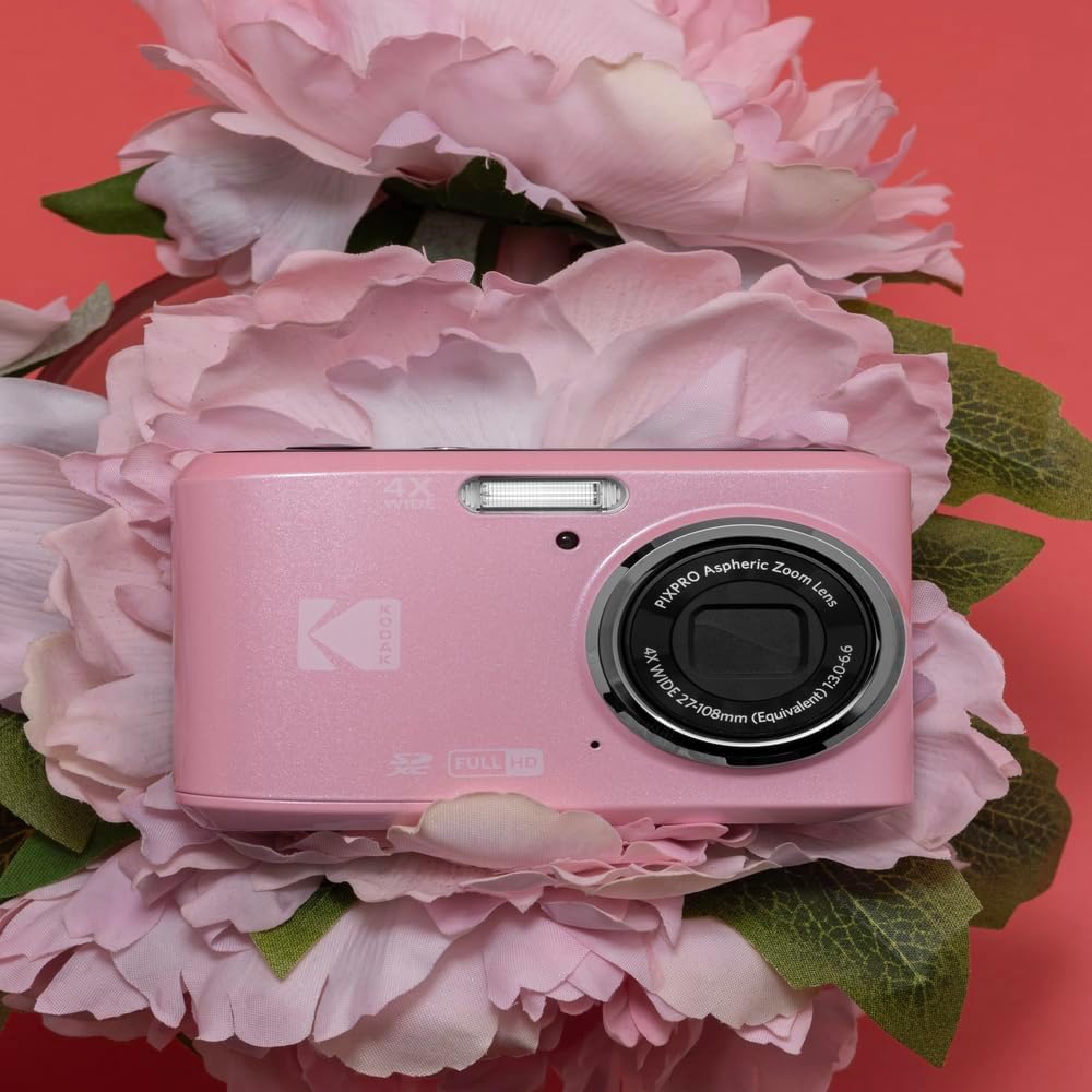 KODAK PIXPRO FZ45 16MP Compact Digital Camera, 4X Optical Zoom, AA, Pink