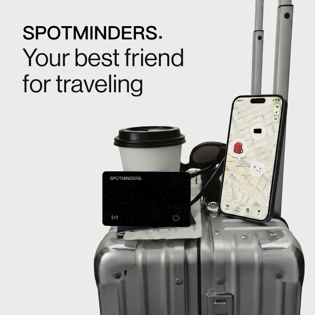 SPOTMINDERS Apple MFi Certified Wallet Tracker 2-Pack Black & Pink (iOS Only) Travel Pack for Couples 0.07in Works with Apple Find My Rechargeable Tracking Card Slim Item Finder for Luggage, Passport