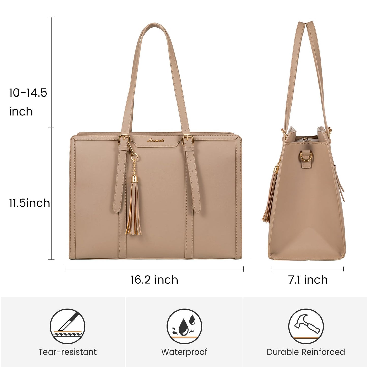 LOVEVOOK Laptop Bag for Women 15.6 inch Lightweight PU Laptop Tote Bag, Large Capacity Computer bag with Clutch Purse for Business, Work, Office, Travel, School,Casual(Black & Leather)
