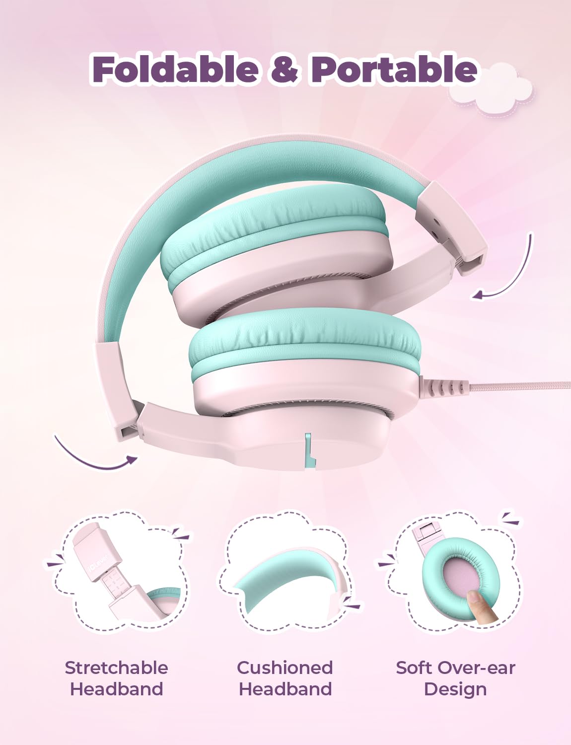 iClever HS19S Kids Headphones for School, Over-Ear for Toddler Boys Girls