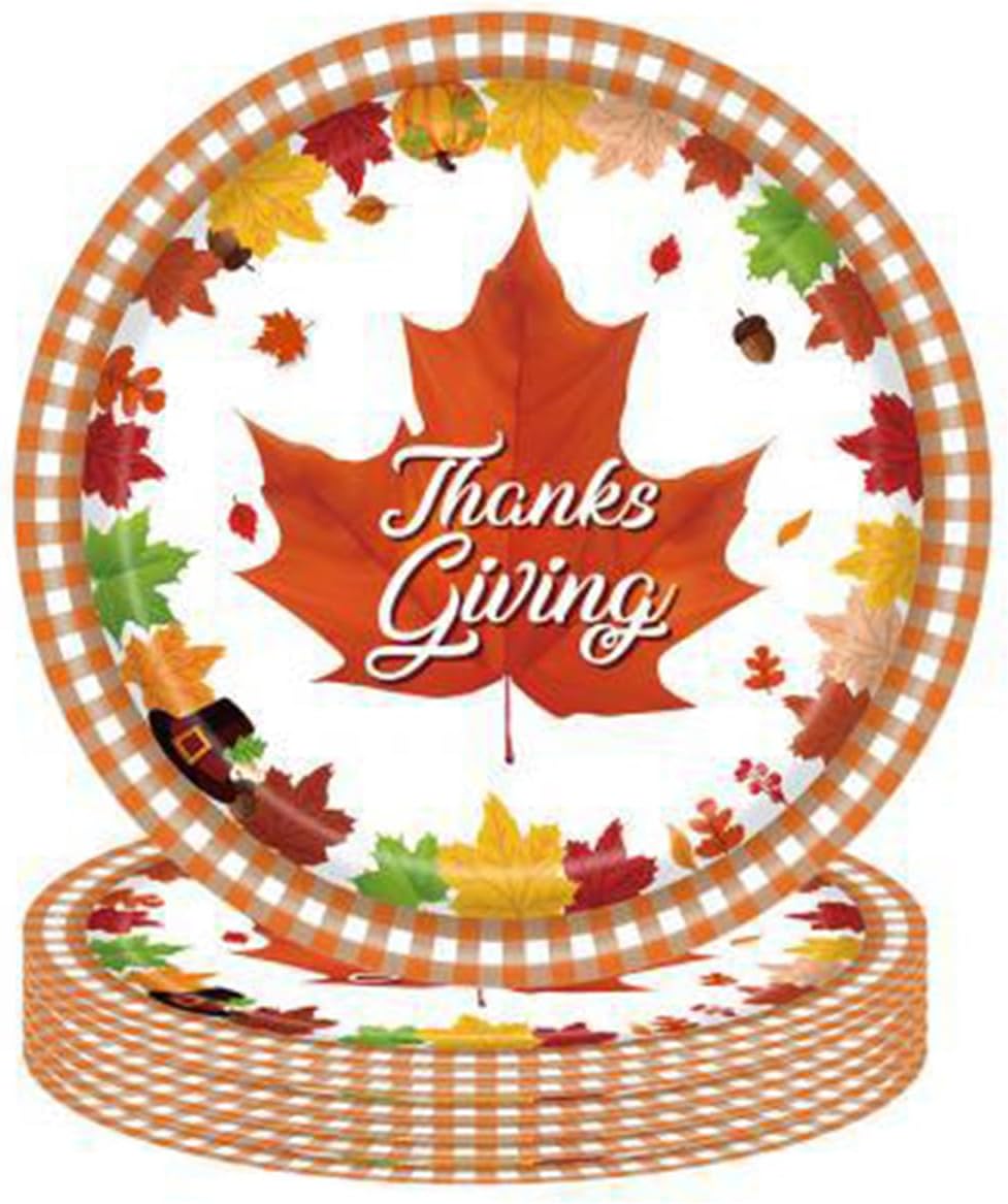 mdgfge Thanksgiving Disposable Paper Plates Autumn Maple Leaf Print Dessert Plates for Fall Harvest Birthday Wedding Thanksgiving Party Dinner Tableware Decorations Favors Supplies (24 Pcs)
