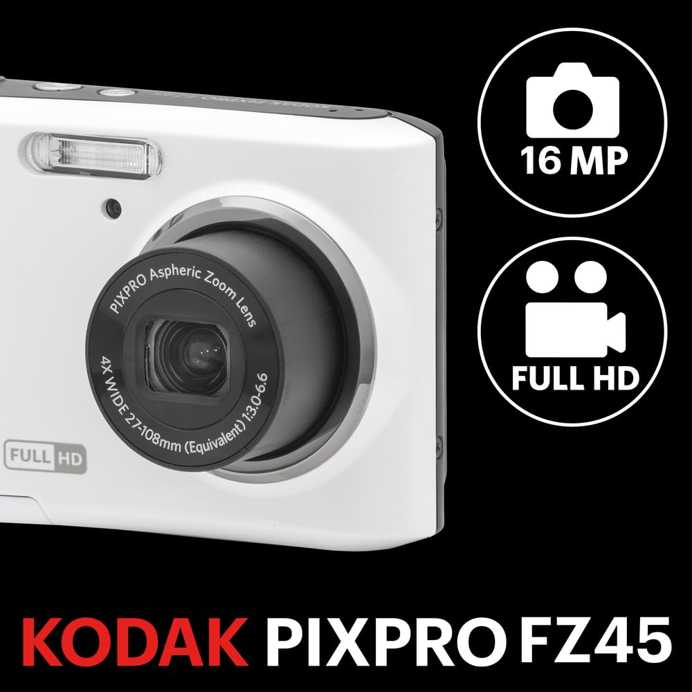 KODAK PIXPRO FZ45 16MP Compact Digital Camera, 4X Optical Zoom, AA, Pink