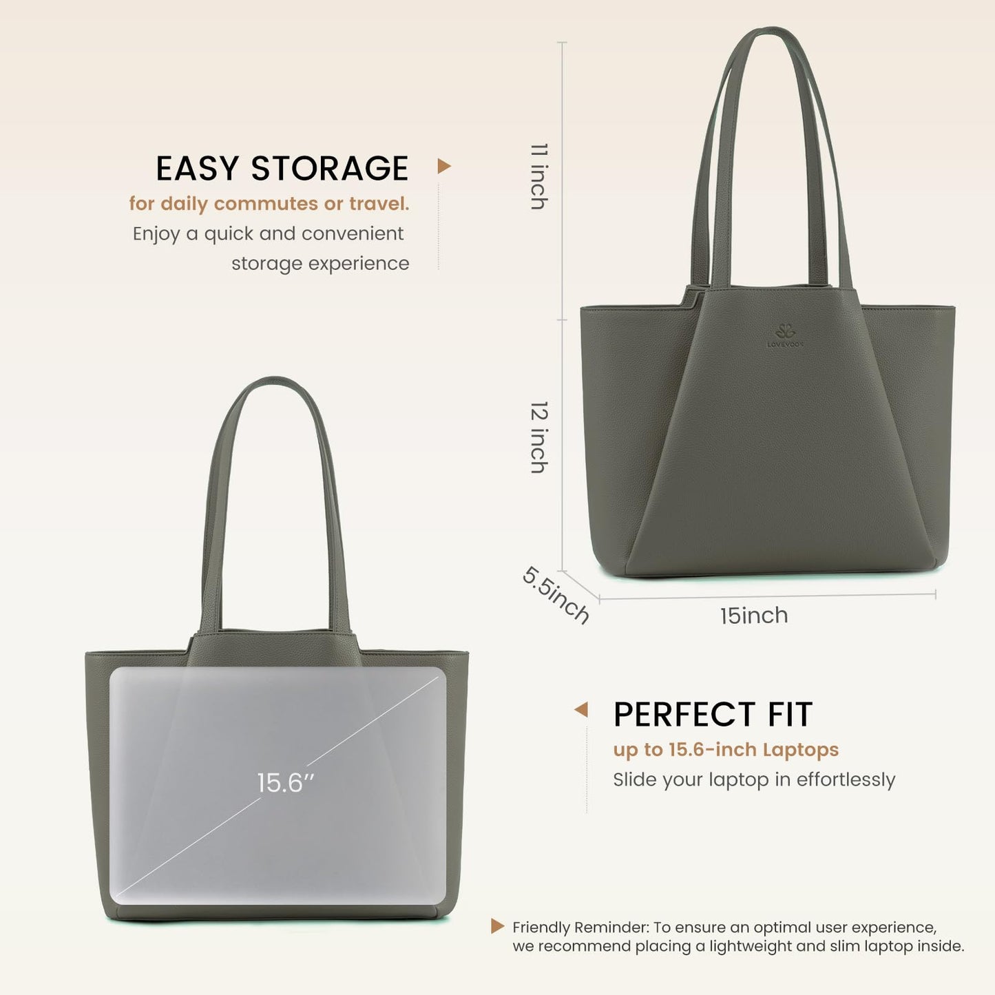 LOVEVOOK Laptop Tote for Women - 15.6 Inch Faux Leather Laptop Bag with Clutch, Large Capacity Office Purse Computer