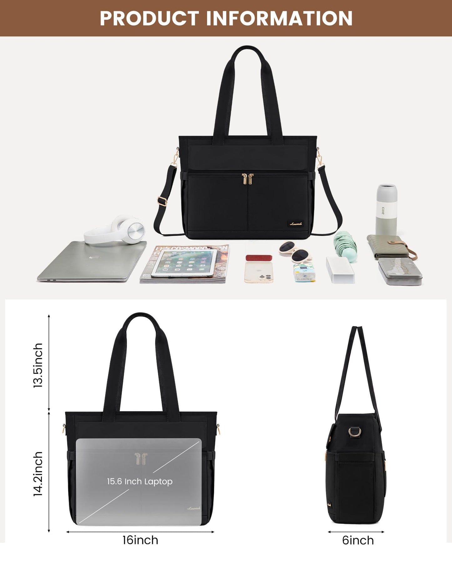 LOVEVOOK Lunch Tote Bag for Women, Work Laptop Bag with Lunch Compartment