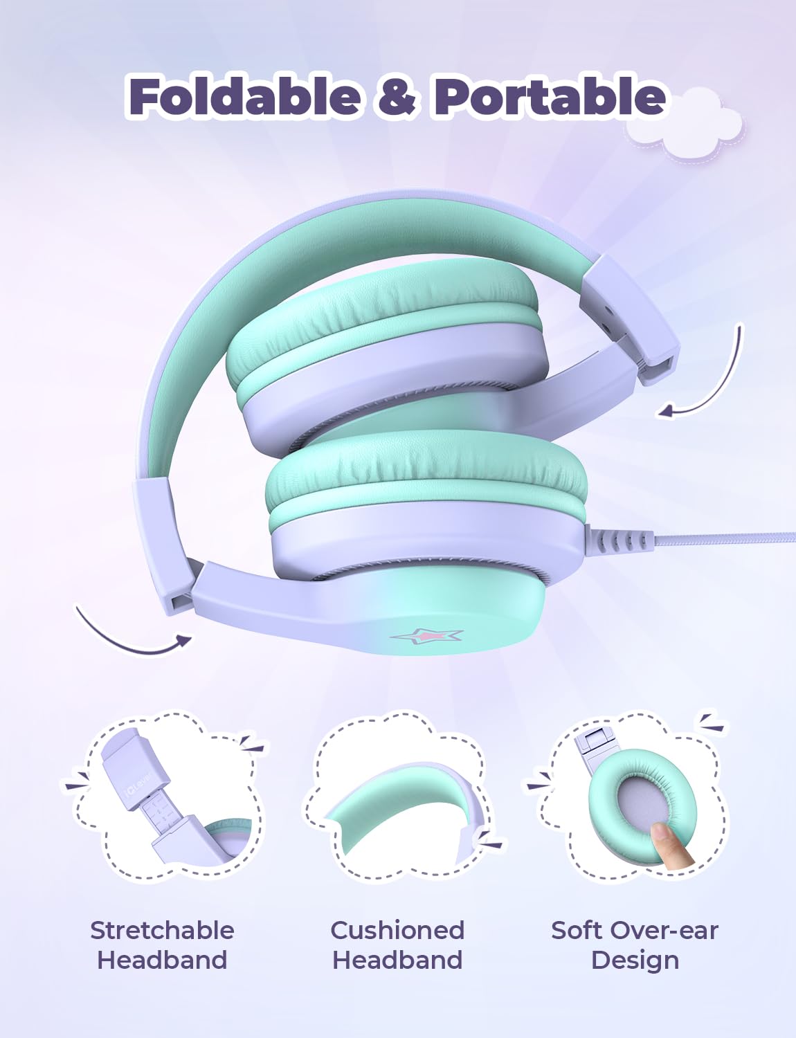 iClever HS19S Kids Headphones for School, Over-Ear for Toddler Boys Girls