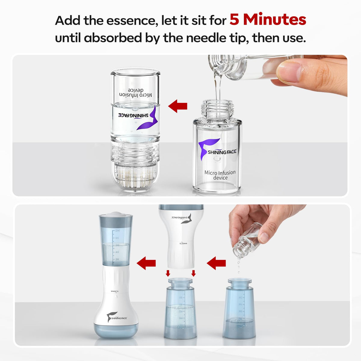 Micro Infusion System for Face & Neck-Micro Infusion Kit to Leave Skin Firmer & Smoother-0.25mm Facial Stamp with Collagen & Hyaluronic Acid Serum for At Home Glow and Anti-aging-3 Month Supply