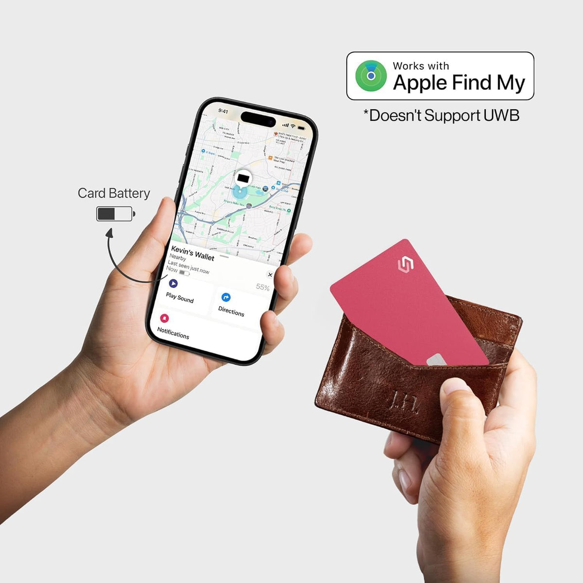 SPOTMINDERS Apple MFi Certified Wallet Tracker 2-Pack Black & Pink (iOS Only) Travel Pack for Couples 0.07in Works with Apple Find My Rechargeable Tracking Card Slim Item Finder for Luggage, Passport