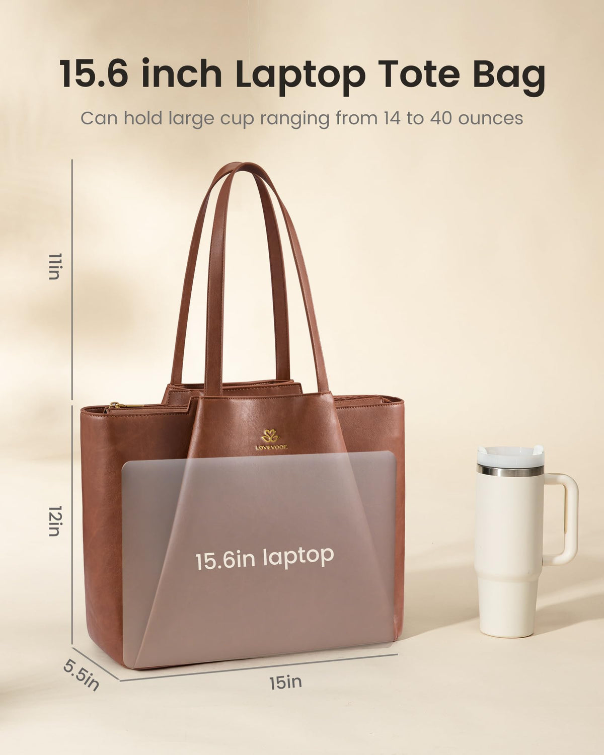 LOVEVOOK Laptop Tote for Women - 15.6 Inch Faux Leather Laptop Bag with Clutch, Large Capacity Office Purse Computer