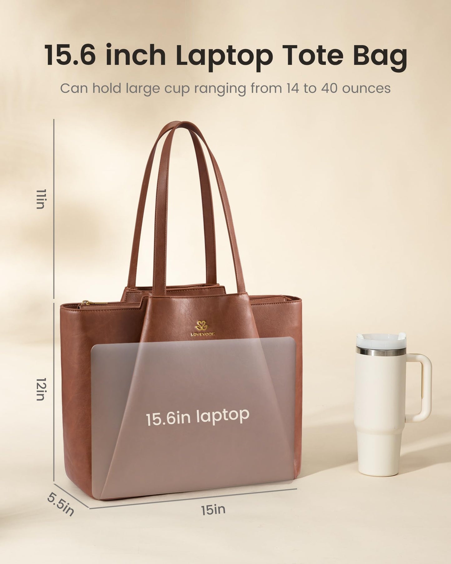 LOVEVOOK Laptop Tote for Women - 15.6 Inch Faux Leather Laptop Bag with Clutch, Large Capacity Office Purse Computer